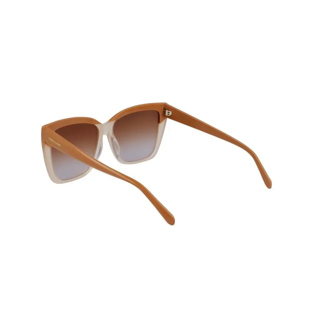 New Salvatore Ferragamo SF1102S 261 Women's Two-Tone Brown Sunglasses Authentic